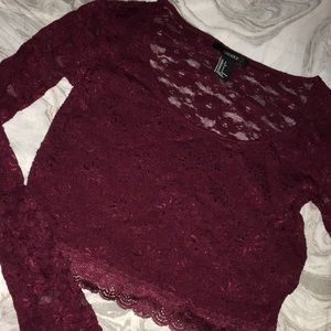 Burgundy lace crop top